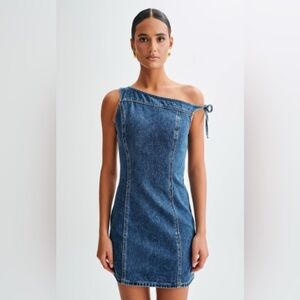 Meshki baker off shoulder denim mini dress
